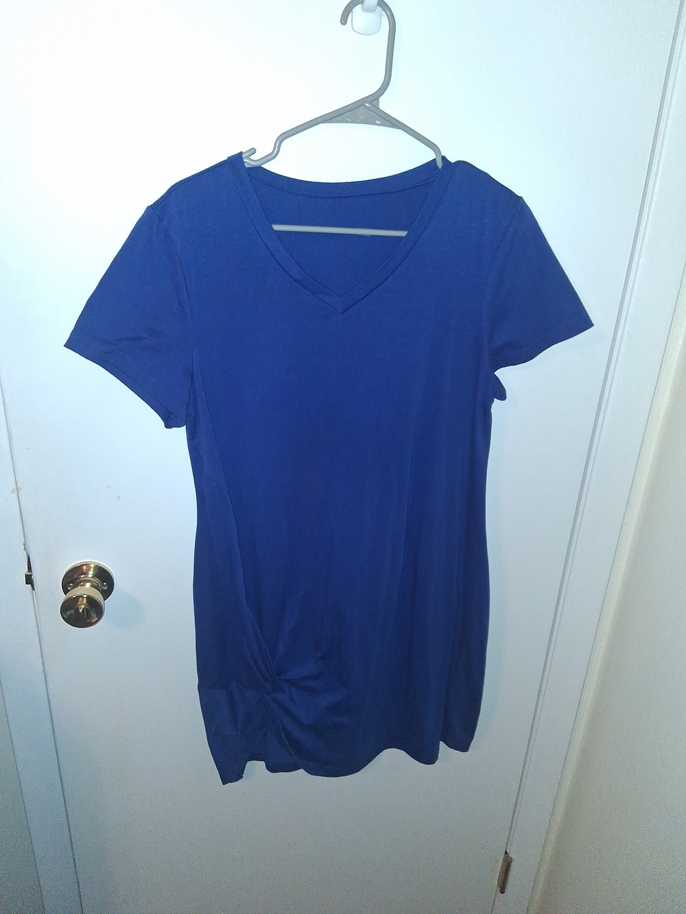Classic V-Neck Short Sleeve Dress - Royal Blue